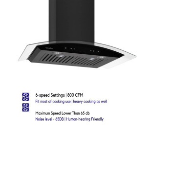 Vesta Amsterdam 800Cfm 36 Black Stainless Steel Wall Mounted Range Hood With 6 Speeds Touchgesture Control 6 Round Vent B