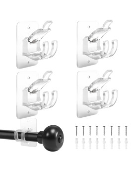 Nodrill Curtainrod Adhesivebrackets Adjustableholder 20 Pounds Nail Free Curtain Rod Hanger 4Pcs Transparent