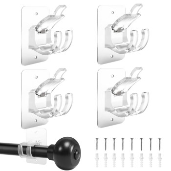 Nodrill Curtainrod Adhesivebrackets Adjustableholder 20 Pounds Nail Free Curtain Rod Hanger 4Pcs Transparent