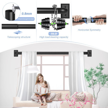 Black Wrap Around Curtain Rods Black For Windows 28 To 48 Inch234Ft Adjustable 1 Diameter Room Darkening Blackout Drapery