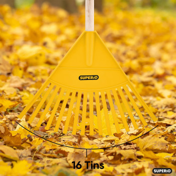 Superio Kids Rake With Hardwood Handle Durable Plastic Head To Sweep Leaves In Lawn And Tidying Up The Garden 34 Kid Size