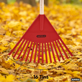 Superio Kids Rake With Hardwood Handle Durable Plastic Head To Sweep Leaves In Lawn And Tidying Up The Garden 34