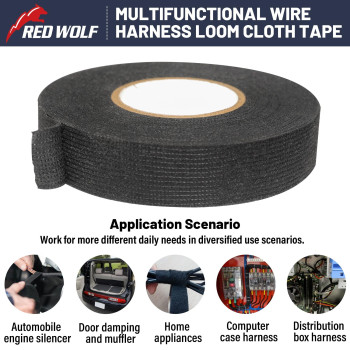 Red Wolf Wiring Harness Tape High Temp Wire Cable Loom Selfadhesive Fabric Tape For Electrical Automotive Engine Harness Wrap P