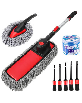 Wontolf Microfiber Car Duster Exterior Scratch Free Extendable Handle Wax Soft Hair Car Duster Brush Kit Auto Detailing Brush