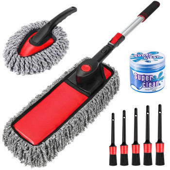 Wontolf Microfiber Car Duster Exterior Scratch Free Extendable Handle Wax Soft Hair Car Duster Brush Kit Auto Detailing Brush