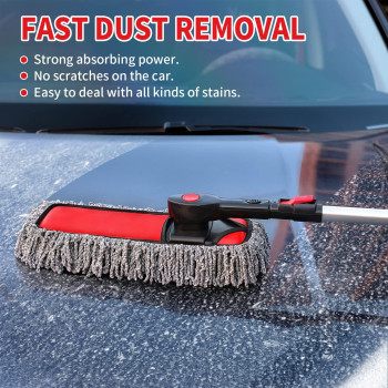 Wontolf Microfiber Car Duster Exterior Scratch Free Extendable Handle Wax Soft Hair Car Duster Brush Kit Auto Detailing Brush