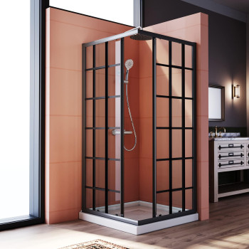 Elegant Corner Shower Enclosure 34 Ind X 34 In W X 72 In H Double Sliding Shower Door With 14 In Clear Tempered Glass Bla