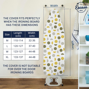 Encasa Ironing Board Covers 15 X 54 Inch Drawstring Tightening With Thick 3 Mm Felt Padding Easy Fit Scorch Resistant Print