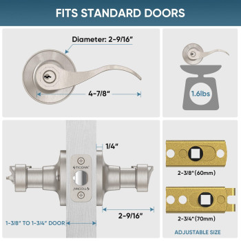 Ticonn Traditional Wave Style Reversible Door Lever Door Handle For Interior Doors And Closet Satin Nickel Keyed Entry Keye