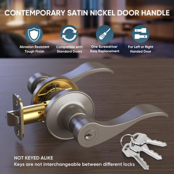 Ticonn Traditional Wave Style Reversible Door Lever Door Handle For Interior Doors And Closet Satin Nickel Keyed Entry Not