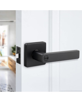 Gaurqiah Heavy Duty Keyless Privacy Door Lever For Bathroom Matte Black Door Handle Reversible Door Lever For Right Left Doo