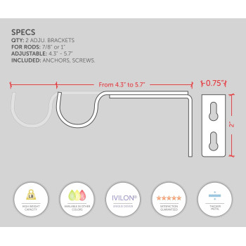 Ivilon Adjustable Brackets For Curtain Rods For 78 Or 1 Inch Rods Set Of 2 Satin Nickel