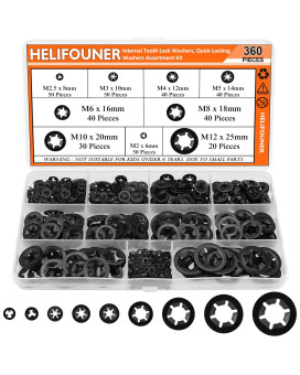 Helifouner 360 Pieces 9 Sizes Internal Tooth Star Lock Washers Quick Speed Locking Washers Push Nuts Speed Clips Retaining Cl