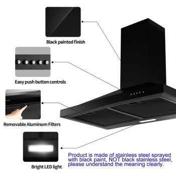 Sndoas 24 Inch Range Hood Black Range Hood Ductless Range Hood With Energy Saving Led Light Wall Mount Kitchen Hood Over Stove