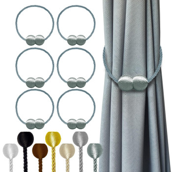 Hion Magnetic Curtain Tiebacks Gray Blue 6 Pack Curtain Tiebacks Buckles Holdbacks Holders Hooks Clip For Home Bedroom Office D