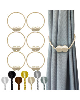 Hion Magnetic Curtain Tiebacks Beige 6 Pack Curtain Tiebacks Buckles Holdbacks Holders Hooks Clip For Home Bedroom Office Decor