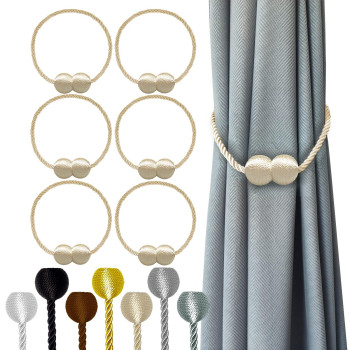 Hion Magnetic Curtain Tiebacks Beige 6 Pack Curtain Tiebacks Buckles Holdbacks Holders Hooks Clip For Home Bedroom Office Decor