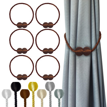 Hion Magnetic Curtain Tiebacks Dark Brown 6 Pack Curtain Tiebacks Buckles Holdbacks Holders Hooks Clip For Home Bedroom Office