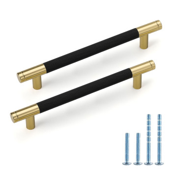 Rergy 10 Pack Black Cabinet Pulls Black And Gold Handles For Drawer 5In Knurled Cabinet Handles Kitchen Drawer Handles 5Inch128