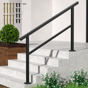 Spaceeup 5 Steps Handrails For Outdoor Steps 60X35Handrail For Stairs Outdoor Aluminum And Iron Stair Railing Fit 0 To 5 Ste