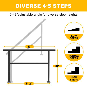 Spaceeup 5 Steps Handrails For Outdoor Steps 60X35Handrail For Stairs Outdoor Aluminum And Iron Stair Railing Fit 0 To 5 Ste