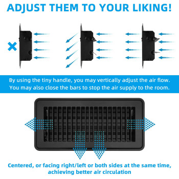 Floor Register 4 X 10 Duct Opening Size Easy Adjust Vent Deflector Metal Reinforced Weld Black