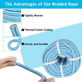 Elfinrm Arborist Tree Rope 12Inch By 200Ft 24 Strand Bull Rope Up To 8000Lbs Tensile Strength Blue And White