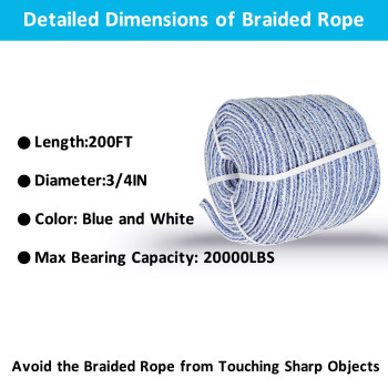 Elfinrm Arborist Tree Rope 34Inch By 200Ft 24 Strand Bull Rope Up To 20000Lbs Tensile Strength Blue And White