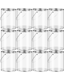 Yalikop 12 Pack Clear Paint Cans Paint Bucket With Metal Lids And Handle Decorative Clear Plastic Bucket Storage Paint Can Plast