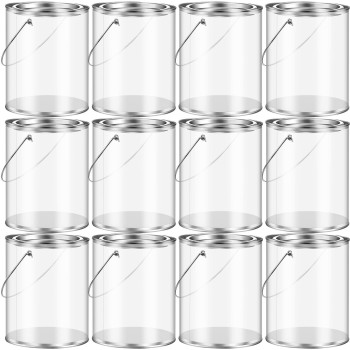 Yalikop 12 Pack Clear Paint Cans Paint Bucket With Metal Lids And Handle Decorative Clear Plastic Bucket Storage Paint Can Plast