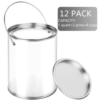 Yalikop 12 Pack Clear Paint Cans Paint Bucket With Metal Lids And Handle Decorative Clear Plastic Bucket Storage Paint Can Plast