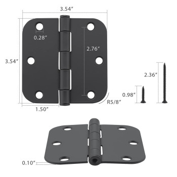 18 Pack Rounded Matte Black Door Hinges 35 Inch Interior Door Hinges Residential Bedroom Door Hinge With 3 12In 58 Radius C