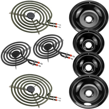 Porcelain Burner Drip Pan Cooktop Set Mp22Ya Electric Range Burner Element Unit Set Replacement Compatible With Whirlpool El