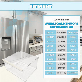 Kojem 2188656 Replacement Crisper Drawer Compatible With Whirlpool Kenmore Refrigerator Upper Bin Whumidity Control