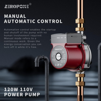 Zeropone Hot Water Recirculating Pump Water Circulator Pump 120W 110V Automatic Circulating Pump Stainless Steel Head Npt 34