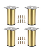 Ownmy 4Pcs 4 Inch Stainless Steel Furniture Legs Feets Metal Cabinet Desk Legs Golden Round Metal Furniture Risers Coffee Table