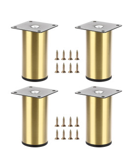 Ownmy 4Pcs 4 Inch Stainless Steel Furniture Legs Feets Metal Cabinet Desk Legs Golden Round Metal Furniture Risers Coffee Table