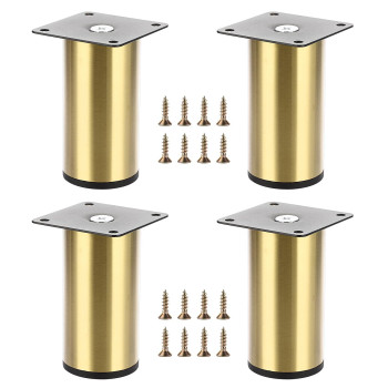 Ownmy 4Pcs 4 Inch Stainless Steel Furniture Legs Feets Metal Cabinet Desk Legs Golden Round Metal Furniture Risers Coffee Table