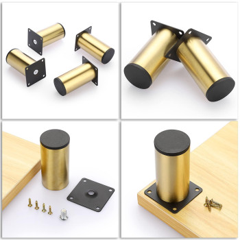 Ownmy 4Pcs 4 Inch Stainless Steel Furniture Legs Feets Metal Cabinet Desk Legs Golden Round Metal Furniture Risers Coffee Table