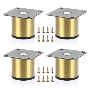 Ownmy 4Pcs 2 Inch Stainless Steel Furniture Legs Feets Metal Cabinet Desk Legs Golden Round Metal Furniture Risers Coffee Table