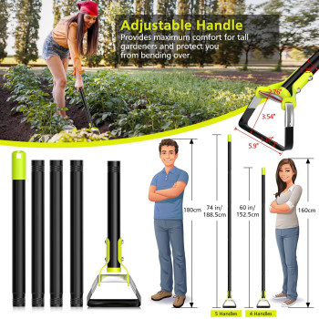 Sorsweet Garden Hoe 74 Inches Hula Hoe Adjustable Stirrup Hoe With Gardening Gloves Garden Tools For Weeding And Loosening So