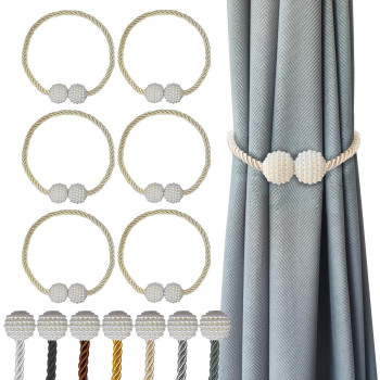 Hion Magnetic Curtain Tiebacks Beige 6 Pack Curtain Tiebacks Buckles Holdbacks Holders Hooks Clip For Home Bedroom Office Decor