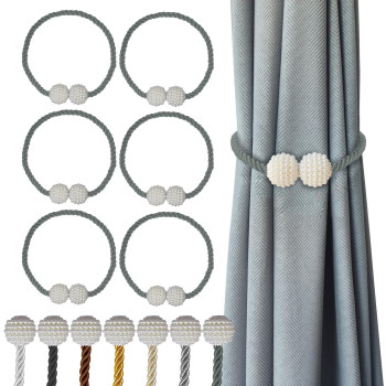 Hion Magnetic Curtain Tiebacks Gray Blue 6 Pack Curtain Tiebacks Buckles Holdbacks Holders Hooks Clip For Home Bedroom Office D