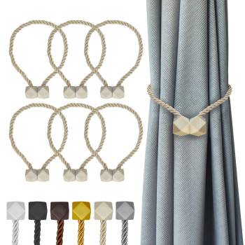 Hion Magnetic Curtain Tiebacks Beige 6 Pack Curtain Tiebacks Buckles Holdbacks Holders Hooks Clip For Home Bedroom Office Decor