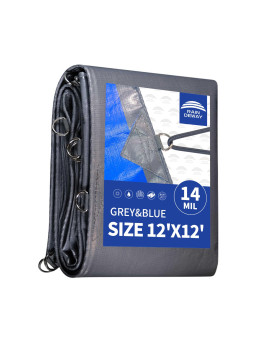 Raindeway Tarps Heavy Duty Waterproof 12X12 Feet 14 Mils Super Heavy Duty Tarp With Metal Rings And Reinforced Corners And Edge