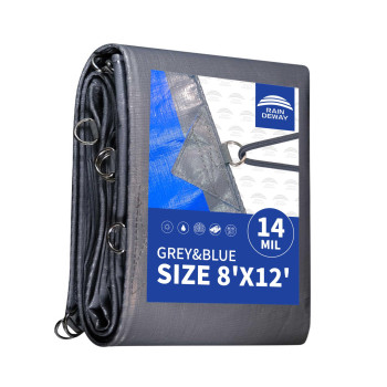 Raindeway Tarps Heavy Duty Waterproof 8X12 Feet 14 Mils Super Heavy Duty Tarp With Metal Rings And Reinforced Corners And Edges