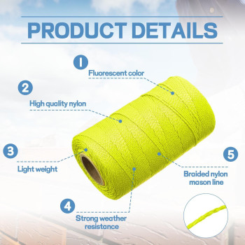 6 Roll Mason Nylon String 500 Feet Nylon Twine Braided Twine String Twine Heavy Duty Outdoor Twine Rope Hanging String Masonry S