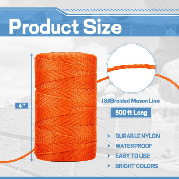 6 Roll Mason Nylon String 500 Feet Nylon Twine Braided Twine String Twine Heavy Duty Outdoor Twine Rope Hanging String Masonry S