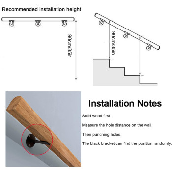 Wooden Stair Handrail Single Piece Handrails Complete Kit With Metal Bracket Safety Antislip Wall Stair Rail For Indoor Elde