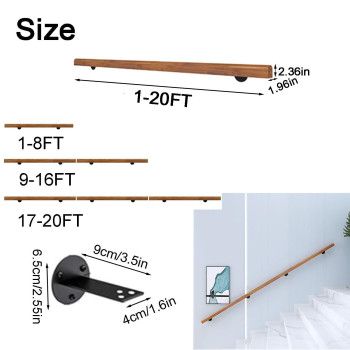 Wooden Stair Handrail Single Piece Handrails Complete Kit With Metal Bracket Safety Antislip Wall Stair Rail For Indoor Elde